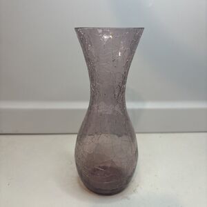 Vintage Hand Blown Amethyst Clear Crackle Glass Bud Vase About 6.5”H